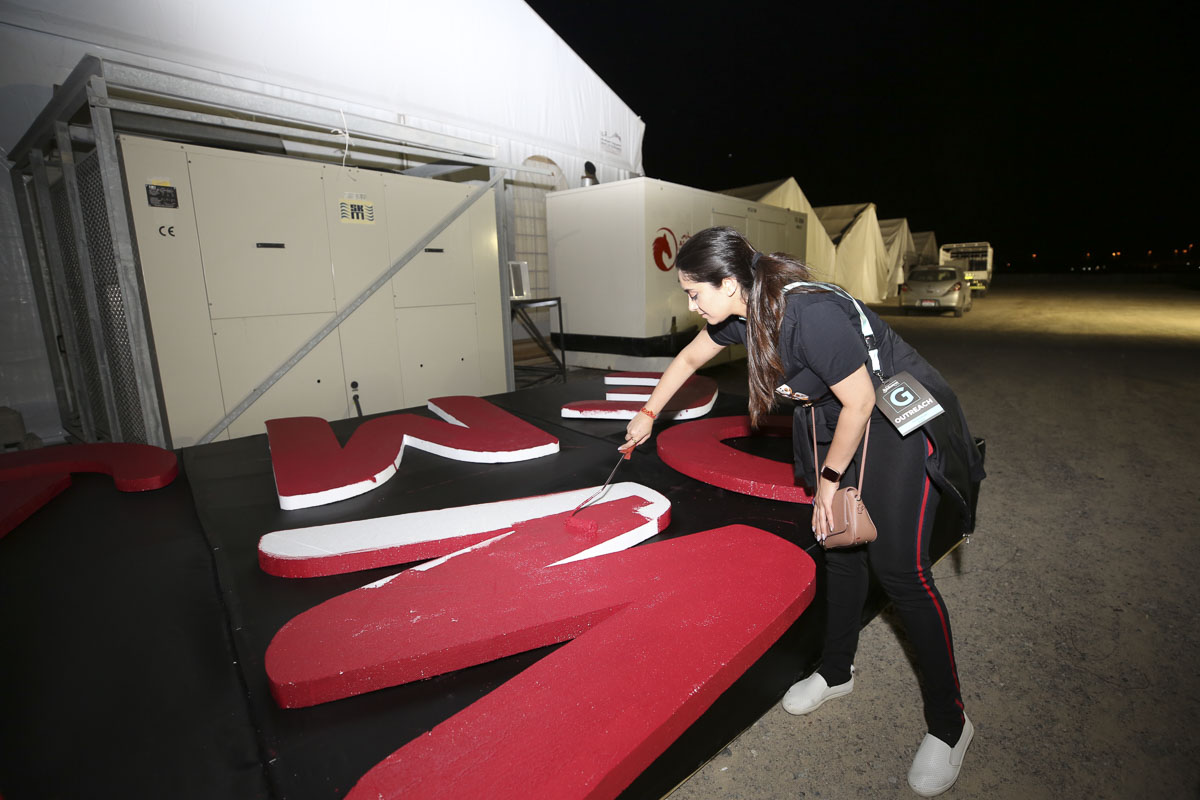 Volunteers prepare for the Shilanyas Ceremony