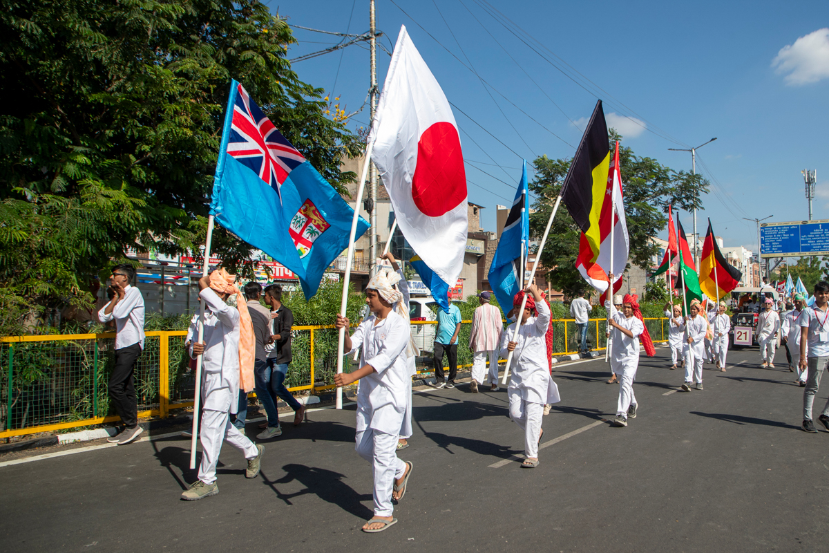 Youths parade with country flags